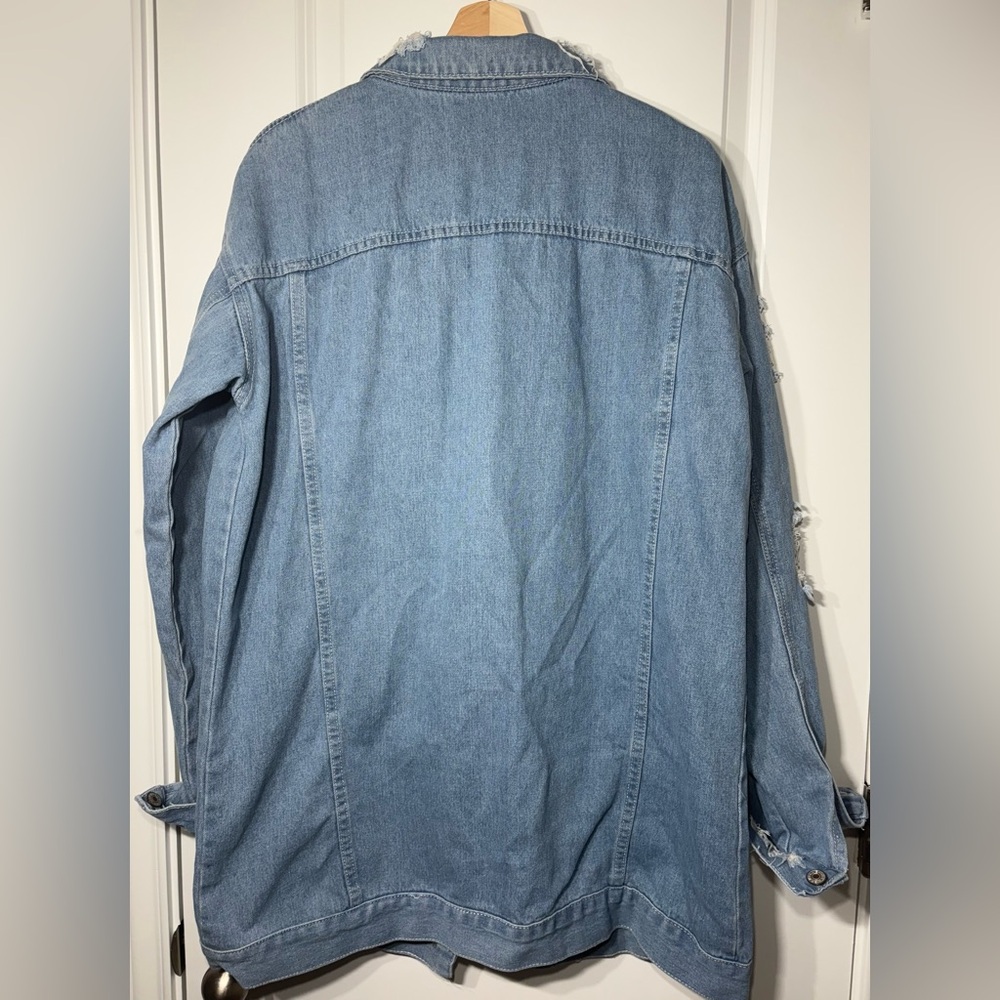 Blue Distressed Oversized Jean Jacket - Picture 3 of 7